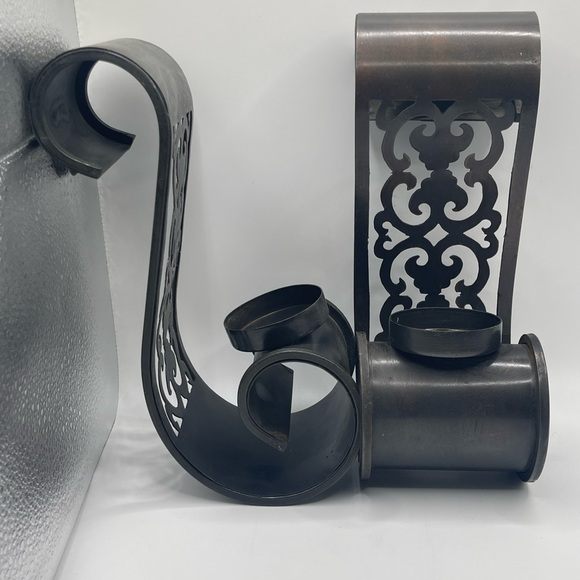 SET OF 2 VINTAGE WALL SCONCES BROWN METAL W/CANDLE HOLDERS - Picture 9 of 9
